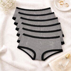 Maidenform NWT Sz 9 2XL Microfiber Boy Shorts Panties Black Pinstripe 6 Pair